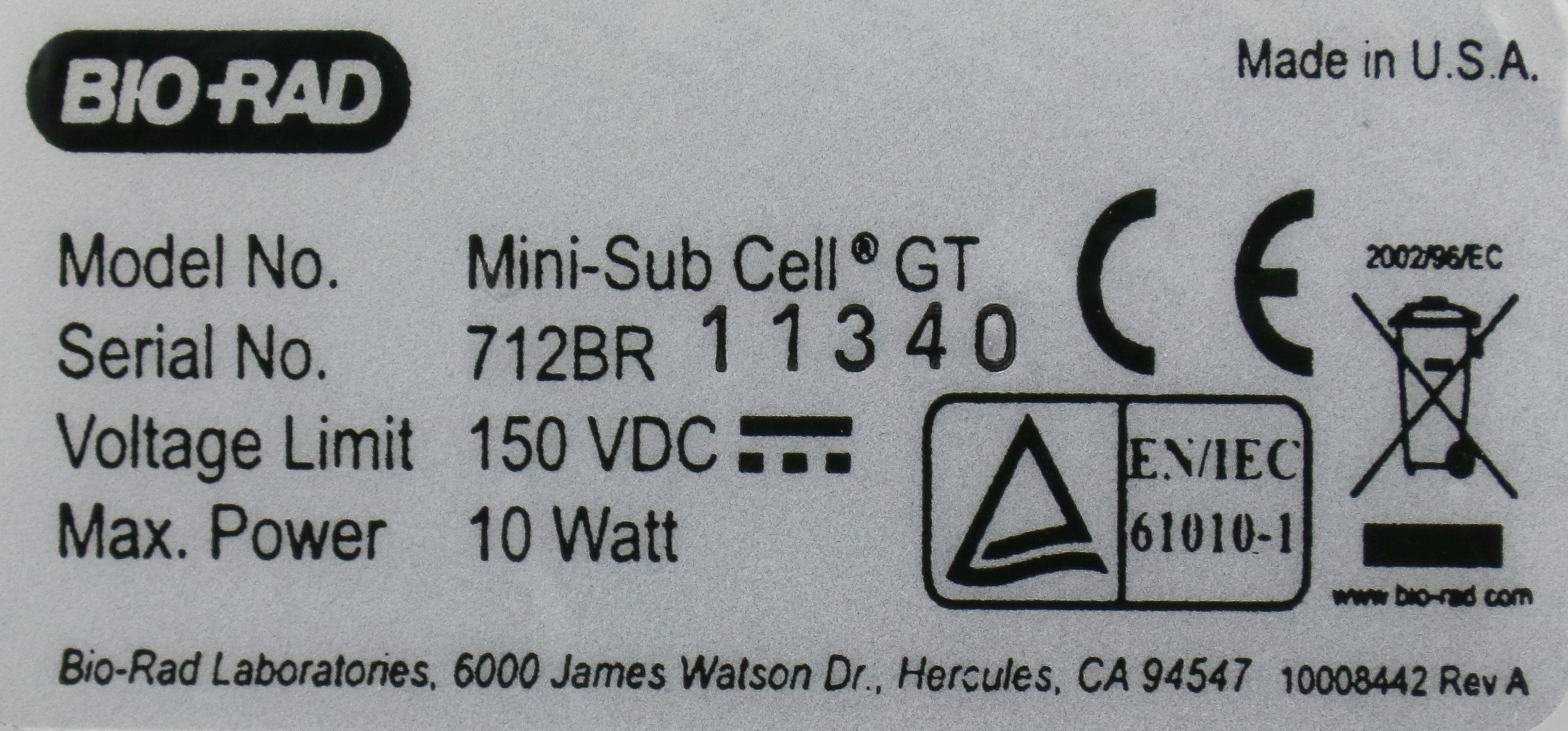 17316 BIO-RAD HORIZONTAL ELECTROPHORESIS SYSTEM MINI-SUB CELL GT